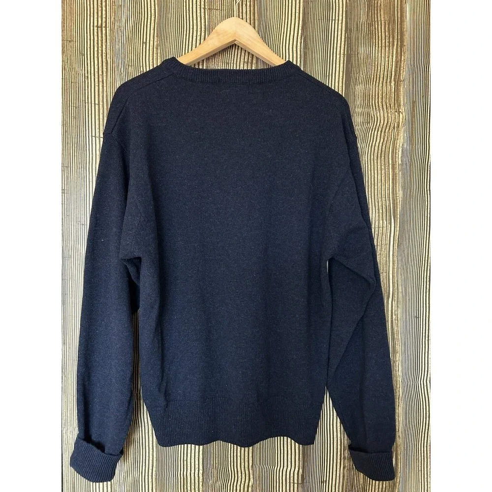 Pendleton Virgin Lambswool Navy Blue Knit V-Neck Sweater Size M *Monogrammed*